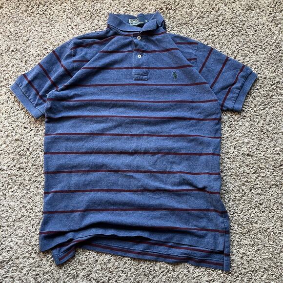 Ralph Lauren Polo Shirt Mens M Blue Striped Pony Rugby Pullover Cotton Preppy - Picture 1 of 6